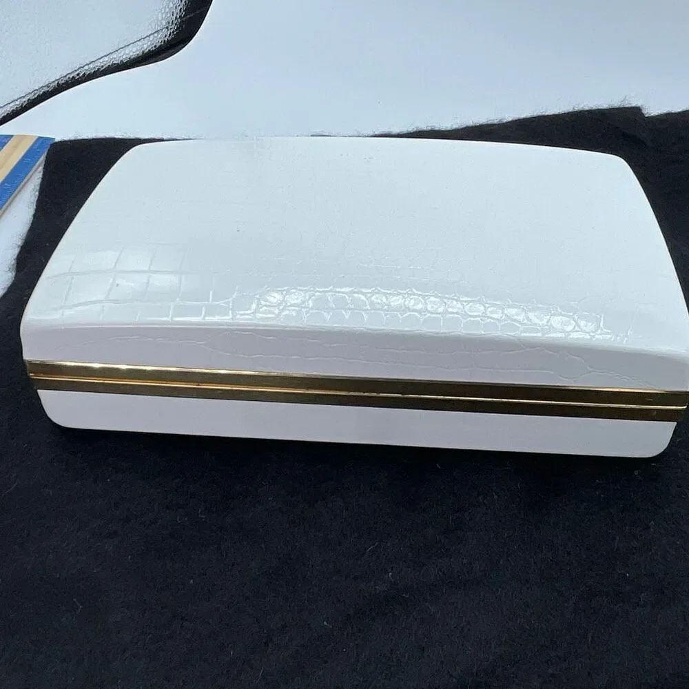 Vintage Midcentury creamy white reptile embossed jewelry box star Sputnik interi - Picture 3 of 9